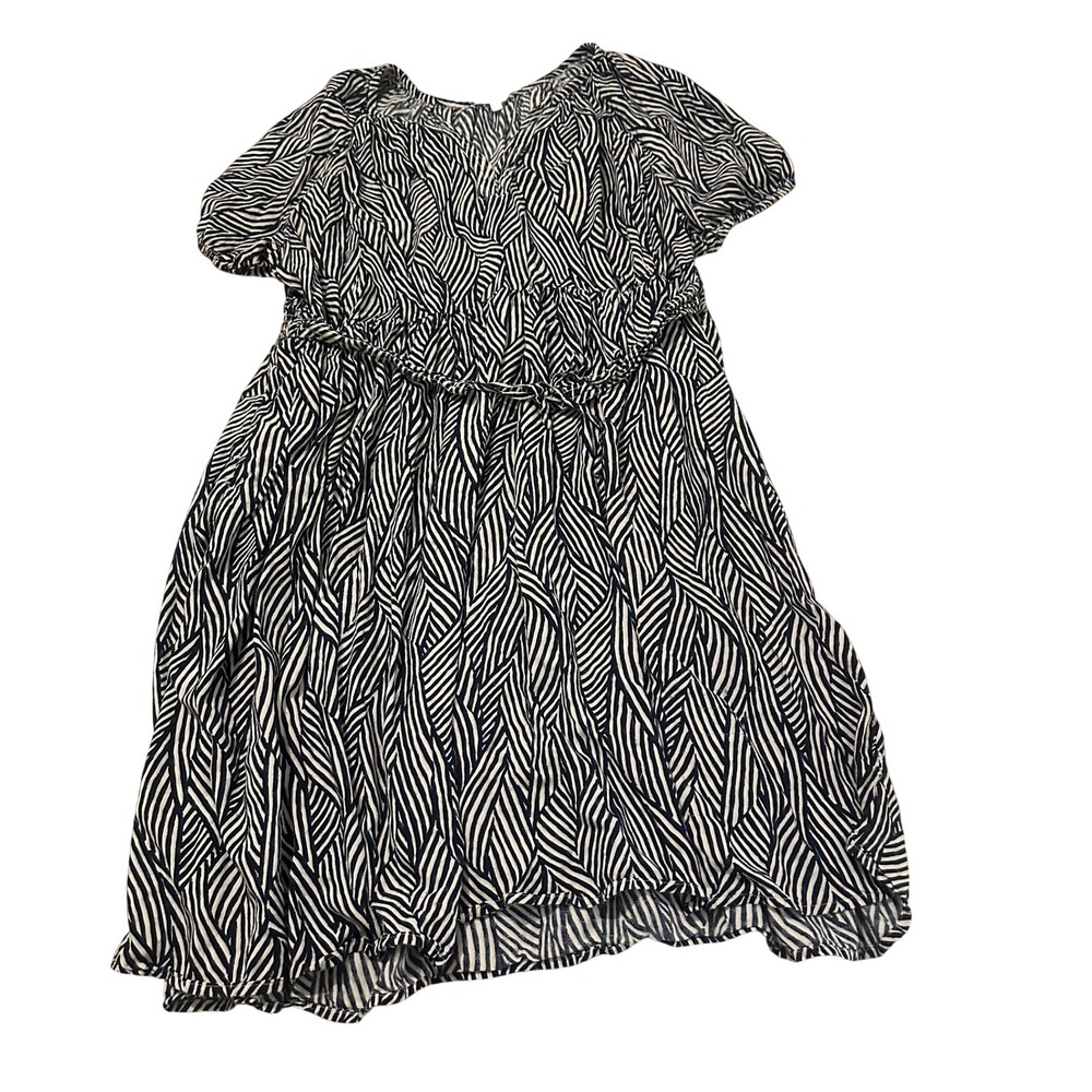 Terra & Sky Womens 3X Plus Navy White Abstract Print Smocked Waist Tie Dress